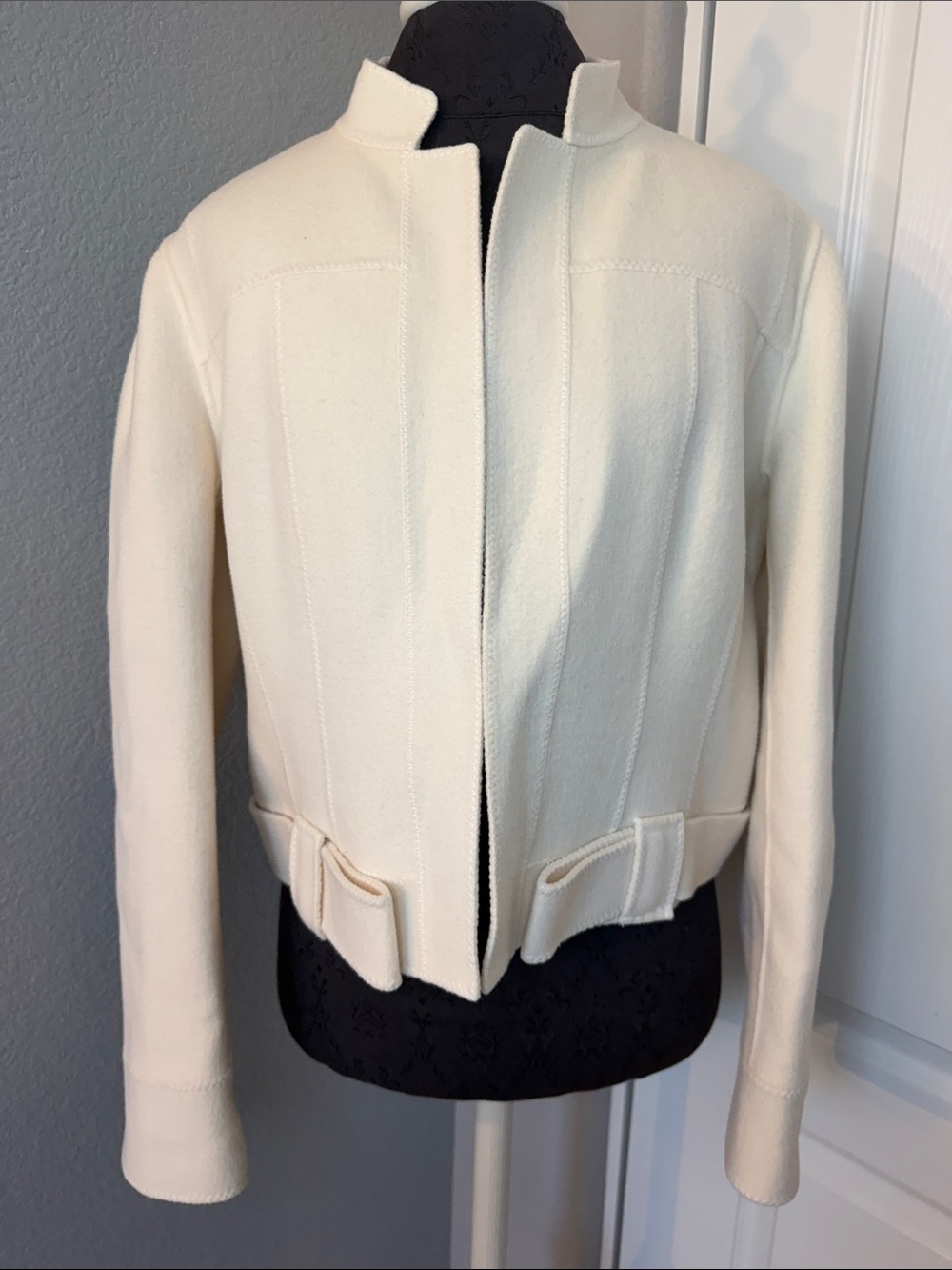 Charles Nolan Cream Stand-Collar Blazer Jacket